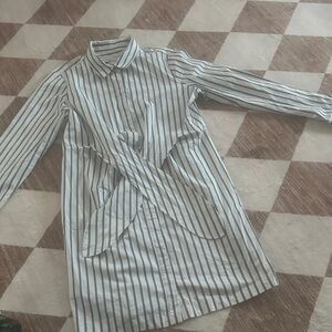 Calvin Klein White and Navy Striped Long Sleeve Shirt Dress